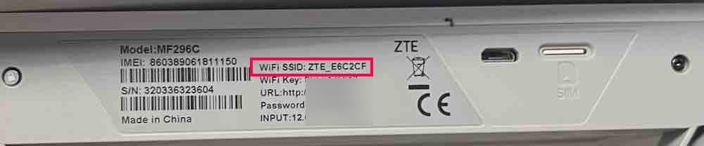 Wi-Fi SSID name at the back of the router