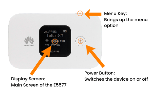 The Telkom Huawei E5577 pocket router display screen