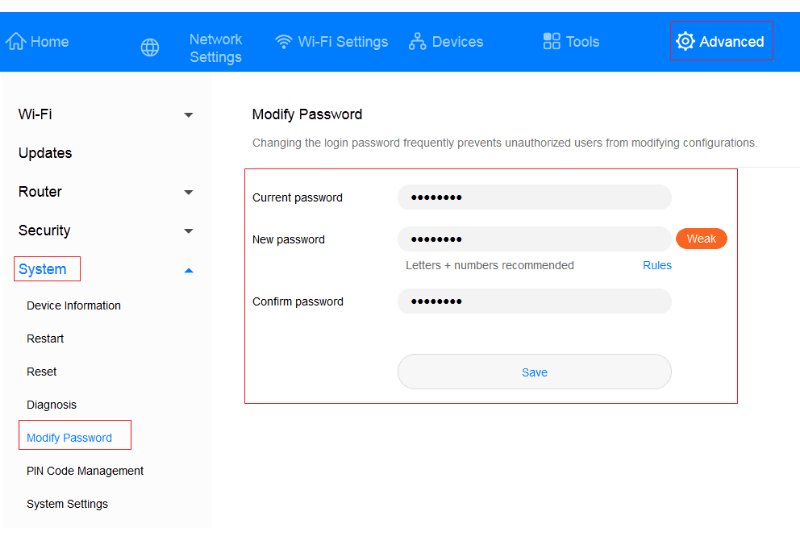 Change my Huawei E5577 wifi security settings