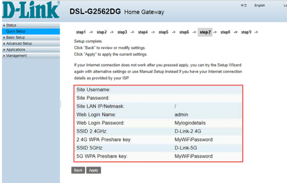 The D-Link DSL-G25625DG router settings