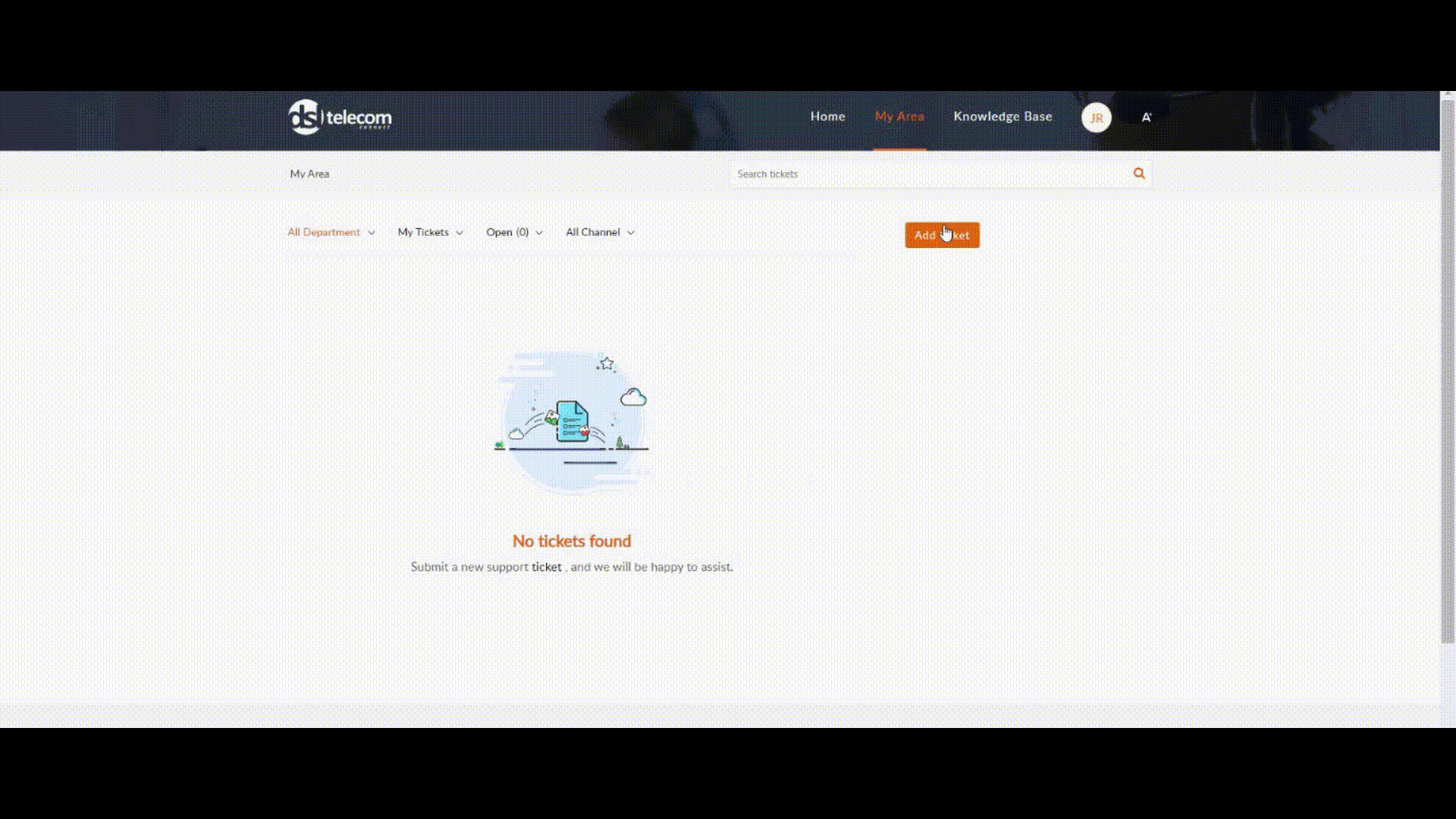 Submitting a ticket on DSL Telecom's self-service customer portal