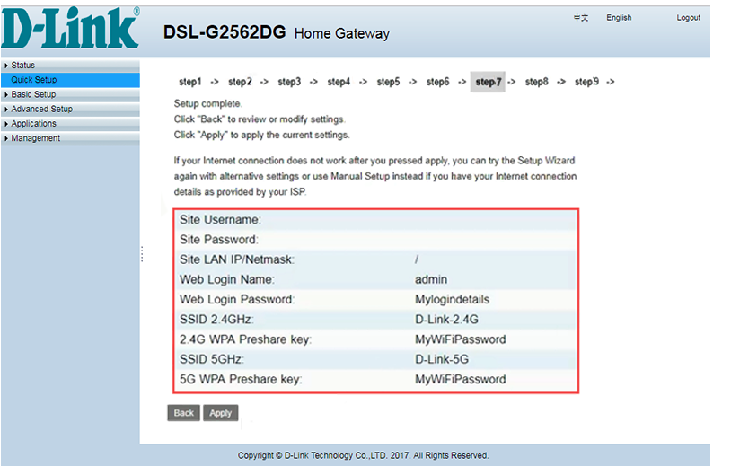 Configuration settings summary