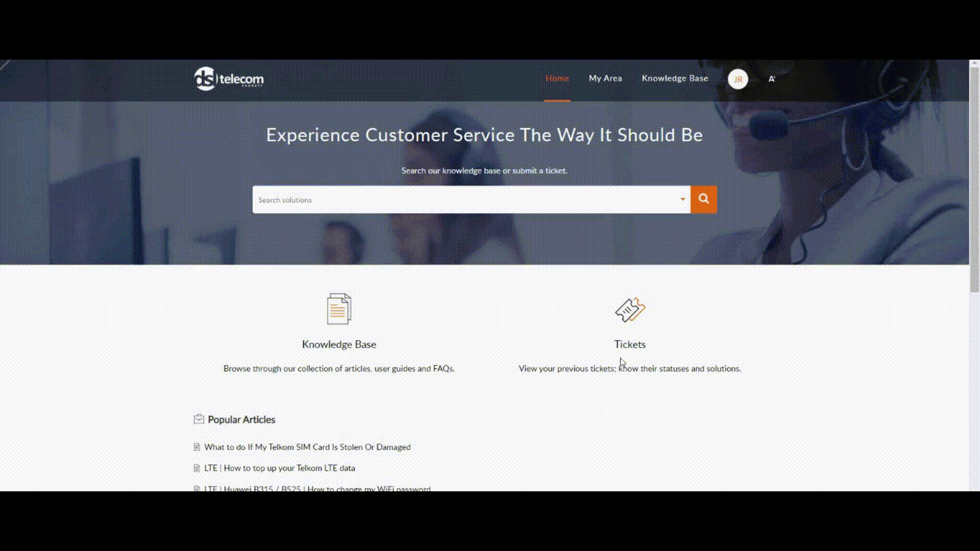 DSL Telecom self-service log a ticket